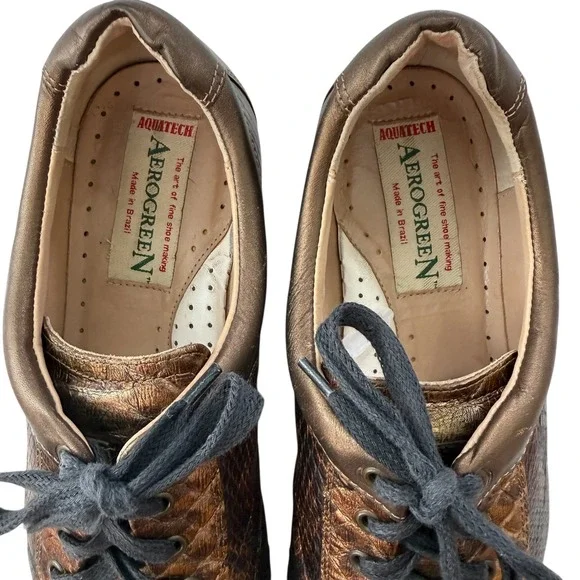 Aerogreen Italy Women Leather Spikeless Golf Shoes Size 8 Gold Snakeskin Luxury - Picture 7 of 16